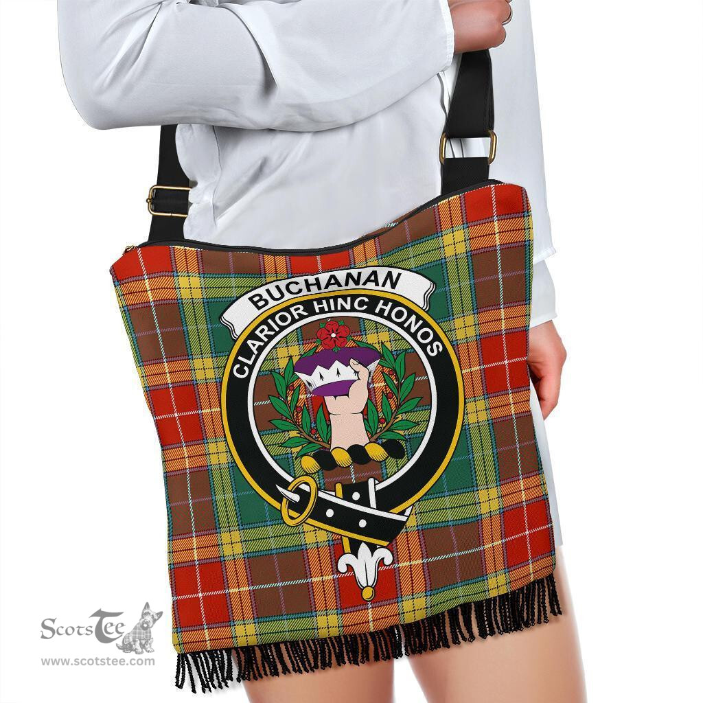 ScotsTee Shop Scottish Buchanan Old Sett Clan Crest Tartan Boho Bag, Tartan Crossbody Handbag
