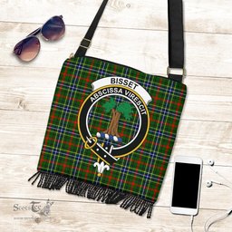 ScotsTee Shop Scottish Bisset Clan Crest Tartan Boho Bag, Tartan Crossbody Handbag