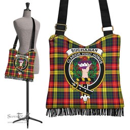 ScotsTee Shop Scottish Buchanan Modern Clan Crest Tartan Boho Bag, Tartan Crossbody Handbag