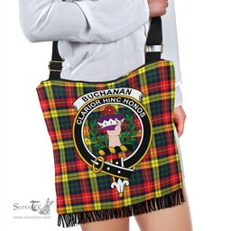 ScotsTee Shop Scottish Buchanan Modern Clan Crest Tartan Boho Bag, Tartan Crossbody Handbag