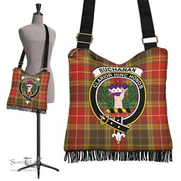ScotsTee Shop Scottish Buchanan Old Set Weathered Clan Crest Tartan Boho Bag, Tartan Crossbody Handbag