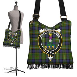 ScotsTee Shop Scottish Fergusson Modern Clan Crest Tartan Boho Bag, Tartan Crossbody Handbag