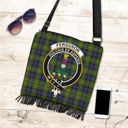ScotsTee Shop Scottish Fergusson Modern Clan Crest Tartan Boho Bag, Tartan Crossbody Handbag
