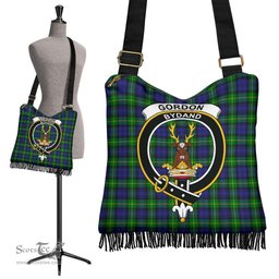 ScotsTee Shop Scottish Gordon Modern Clan Crest Tartan Boho Bag, Tartan Crossbody Handbag