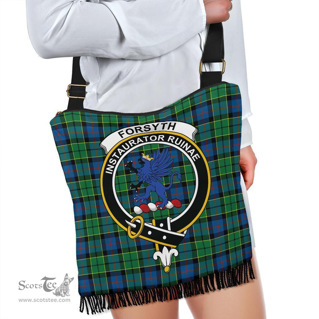 ScotsTee Shop Scottish Forsyth Ancient Clan Crest Tartan Boho Bag, Tartan Crossbody Handbag
