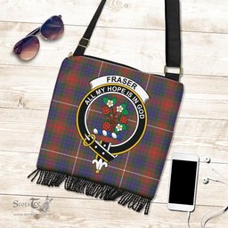 ScotsTee Shop Scottish Fraser Hunting Modern Clan Crest Tartan Boho Bag, Tartan Crossbody Handbag
