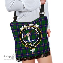 ScotsTee Shop Scottish Carmichael Modern Clan Crest Tartan Boho Bag, Tartan Crossbody Handbag