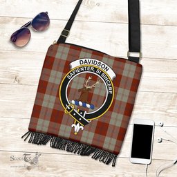 ScotsTee Shop Scottish Davidson Dress Dancers Clan Crest Tartan Boho Bag, Tartan Crossbody Handbag