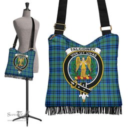 ScotsTee Shop Scottish Falconer Clan Crest Tartan Boho Bag, Tartan Crossbody Handbag