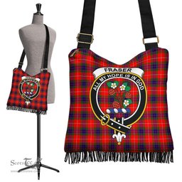 ScotsTee Shop Scottish Fraser Modern Clan Crest Tartan Boho Bag, Tartan Crossbody Handbag