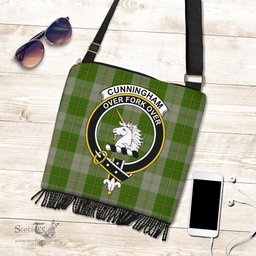ScotsTee Shop Scottish Cunningham Dress Green Dancers Clan Crest Tartan Boho Bag, Tartan Crossbody Handbag