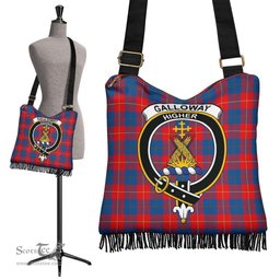 ScotsTee Shop Scottish Galloway Red Clan Crest Tartan Boho Bag, Tartan Crossbody Handbag
