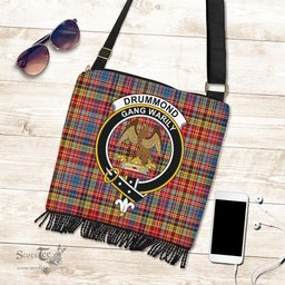 ScotsTee Shop Scottish Drummond of Strathallan Clan Crest Tartan Boho Bag, Tartan Crossbody Handbag