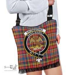 ScotsTee Shop Scottish Drummond of Strathallan Clan Crest Tartan Boho Bag, Tartan Crossbody Handbag