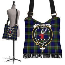 ScotsTee Shop Scottish Colquhoun Modern Clan Crest Tartan Boho Bag, Tartan Crossbody Handbag