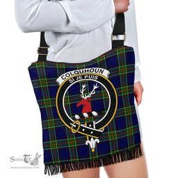 ScotsTee Shop Scottish Colquhoun Modern Clan Crest Tartan Boho Bag, Tartan Crossbody Handbag