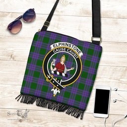 ScotsTee Shop Scottish Elphinstone Clan Crest Tartan Boho Bag, Tartan Crossbody Handbag