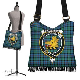 ScotsTee Shop Scottish Campbell of Cawdor Ancient Clan Crest Tartan Boho Bag, Tartan Crossbody Handbag