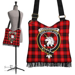 ScotsTee Shop Scottish Cunningham Modern Clan Crest Tartan Boho Bag, Tartan Crossbody Handbag