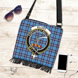 ScotsTee Shop Scottish Elliot Ancient Clan Crest Tartan Boho Bag, Tartan Crossbody Handbag