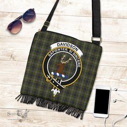 ScotsTee Shop Scottish Davidson Tulloch Dress Clan Crest Tartan Boho Bag, Tartan Crossbody Handbag