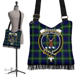 ScotsTee Shop Scottish Forbes Modern Clan Crest Tartan Boho Bag, Tartan Crossbody Handbag
