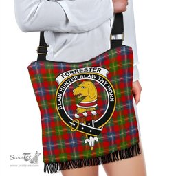 ScotsTee Shop Scottish Forrester Clan Crest Tartan Boho Bag, Tartan Crossbody Handbag