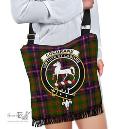 ScotsTee Shop Scottish Cochrane Modern Clan Crest Tartan Boho Bag, Tartan Crossbody Handbag