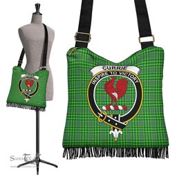 ScotsTee Shop Scottish Currie Clan Crest Tartan Boho Bag, Tartan Crossbody Handbag
