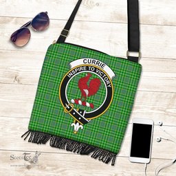 ScotsTee Shop Scottish Currie Clan Crest Tartan Boho Bag, Tartan Crossbody Handbag