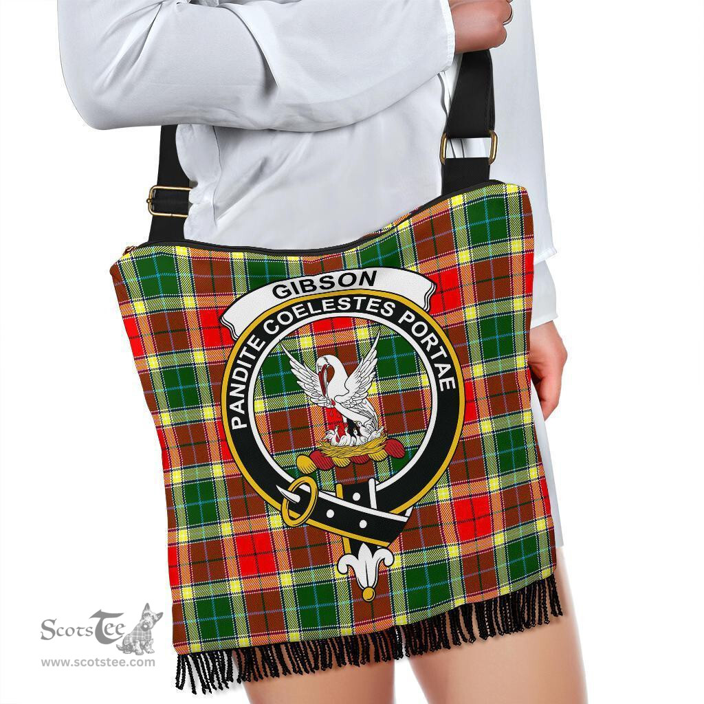 ScotsTee Shop Scottish Gibbs Clan Crest Tartan Boho Bag, Tartan Crossbody Handbag