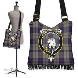 ScotsTee Shop Scottish Cunningham Dress Blue Dancers Clan Crest Tartan Boho Bag, Tartan Crossbody Handbag