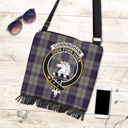 ScotsTee Shop Scottish Cunningham Dress Blue Dancers Clan Crest Tartan Boho Bag, Tartan Crossbody Handbag