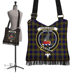 ScotsTee Shop Scottish Clelland Modern Clan Crest Tartan Boho Bag, Tartan Crossbody Handbag