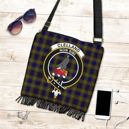ScotsTee Shop Scottish Clelland Modern Clan Crest Tartan Boho Bag, Tartan Crossbody Handbag