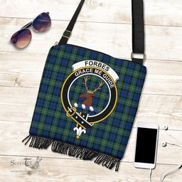 ScotsTee Shop Scottish Forbes Ancient Clan Crest Tartan Boho Bag, Tartan Crossbody Handbag