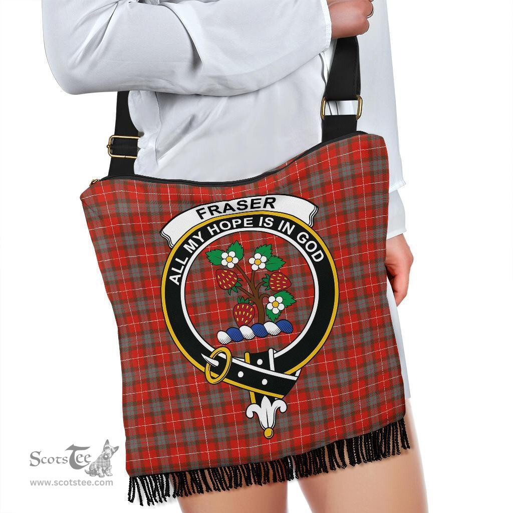 ScotsTee Shop Scottish Fraser Weathered Clan Crest Tartan Boho Bag, Tartan Crossbody Handbag