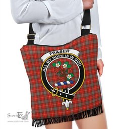 ScotsTee Shop Scottish Fraser Weathered Clan Crest Tartan Boho Bag, Tartan Crossbody Handbag