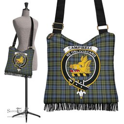 ScotsTee Shop Scottish Campbell Faded Clan Crest Tartan Boho Bag, Tartan Crossbody Handbag