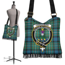 ScotsTee Shop Scottish Ferguson Ancient Clan Crest Tartan Boho Bag, Tartan Crossbody Handbag