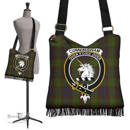 ScotsTee Shop Scottish Cunningham Hunting Modern Clan Crest Tartan Boho Bag, Tartan Crossbody Handbag