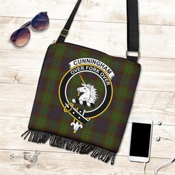ScotsTee Shop Scottish Cunningham Hunting Modern Clan Crest Tartan Boho Bag, Tartan Crossbody Handbag