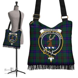 ScotsTee Shop Scottish Davidson Modern Clan Crest Tartan Boho Bag, Tartan Crossbody Handbag
