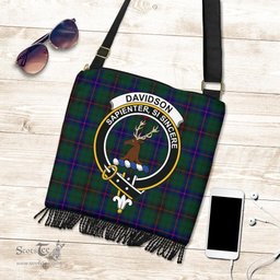 ScotsTee Shop Scottish Davidson Modern Clan Crest Tartan Boho Bag, Tartan Crossbody Handbag
