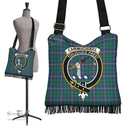 ScotsTee Shop Scottish Carmichael Ancient Clan Crest Tartan Boho Bag, Tartan Crossbody Handbag