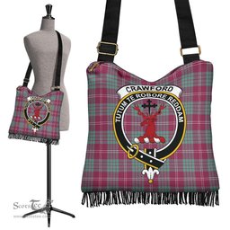 ScotsTee Shop Scottish Crawford Ancient Clan Crest Tartan Boho Bag, Tartan Crossbody Handbag