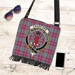 ScotsTee Shop Scottish Crawford Ancient Clan Crest Tartan Boho Bag, Tartan Crossbody Handbag