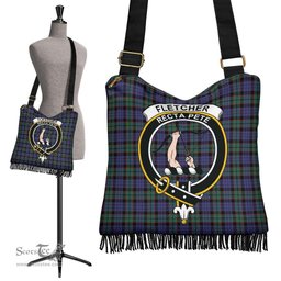 ScotsTee Shop Scottish Fletcher Modern Clan Crest Tartan Boho Bag, Tartan Crossbody Handbag