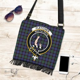 ScotsTee Shop Scottish Fletcher Modern Clan Crest Tartan Boho Bag, Tartan Crossbody Handbag