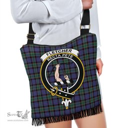 ScotsTee Shop Scottish Fletcher Modern Clan Crest Tartan Boho Bag, Tartan Crossbody Handbag